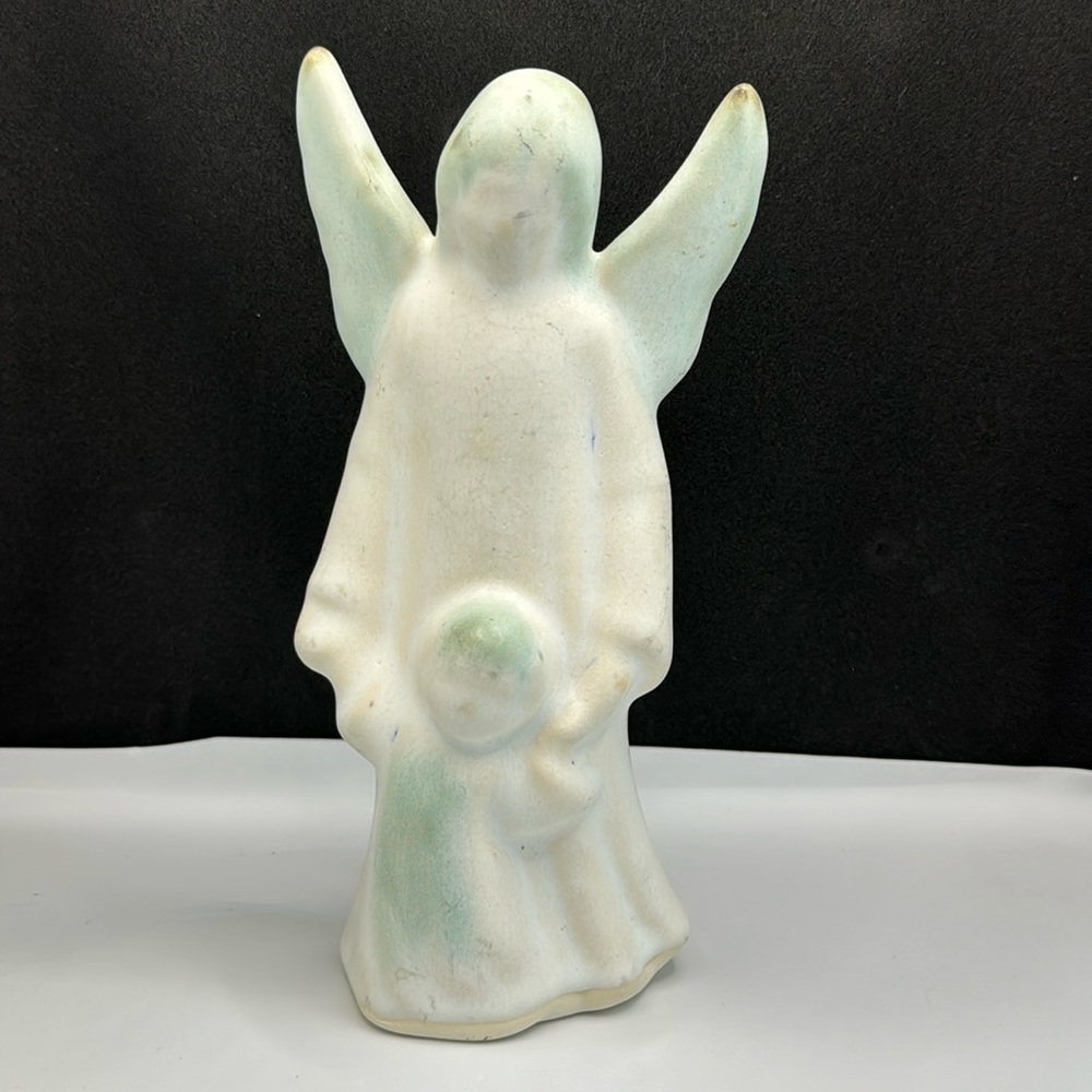 McCarty Pottery Angel & Child Figurine Mississippi Pottery White Jade Signed
